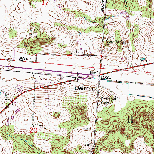 Topographic Map of Delmont Post Office (historical), OH