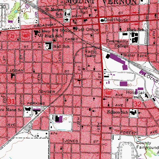 Topographic Map of Wesley Methodist Church (historical), IL