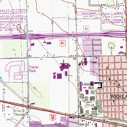 Topographic Map of Weslaco High School, TX