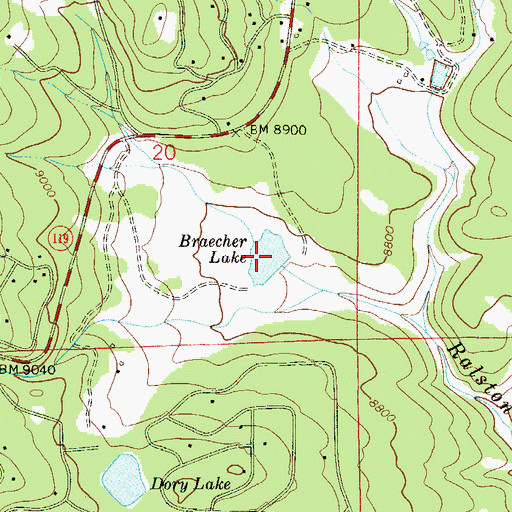 Topographic Map of Braecher Lake, CO