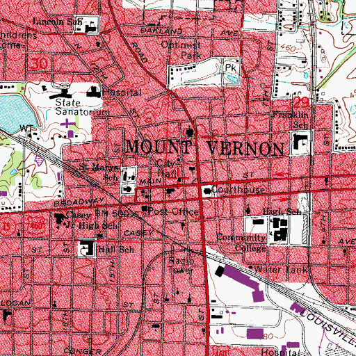 Topographic Map of Mount Vernon Fire Department, IL