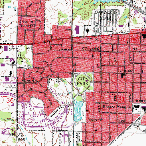 Topographic Map of Mount Vernon Fire Department Station 2, IL