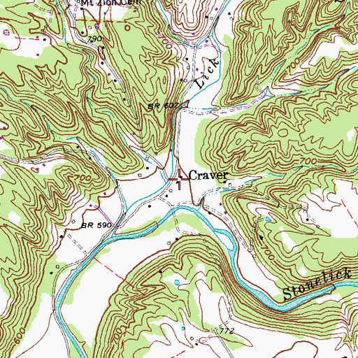 Topographic Map of Craver Post Office (historical), OH
