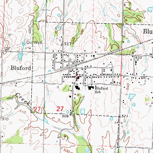 Topographic Map of First Baptist Church of Bluford, IL