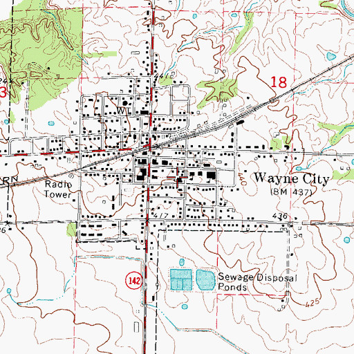 Topographic Map of Wayne City Baptist Church, IL