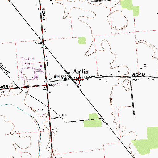 Topographic Map of Amlin Post Office, OH