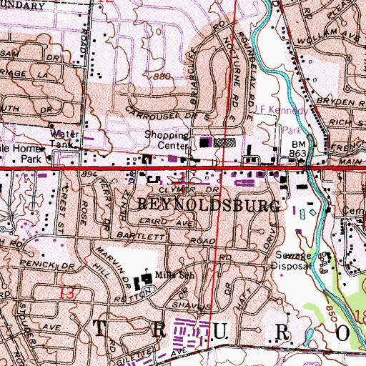 Topographic Map of Reynoldsburg Post Office, OH