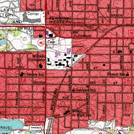 Topographic Map of Blackburn Hall, IL