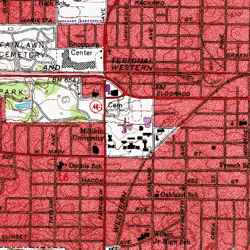 Topographic Map of Kirkland Fine Arts Center, IL