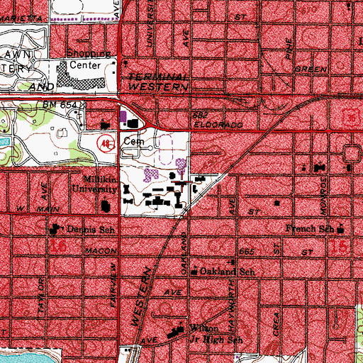 Topographic Map of Mills Hall, IL