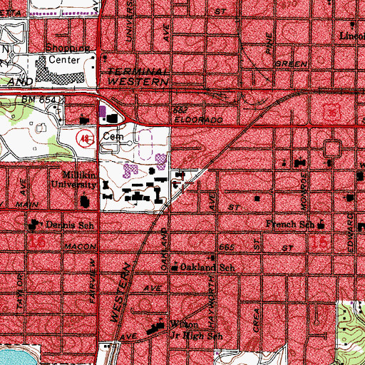 Topographic Map of Oakland Hall, IL