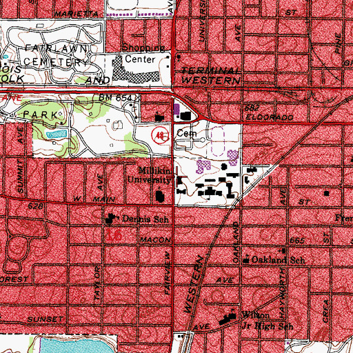 Topographic Map of Scovil Hall, IL