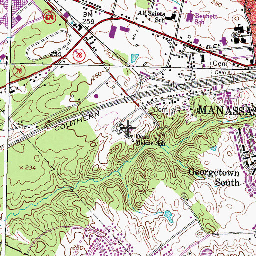 Topographic Map of Jennie Dean Elementary School, VA