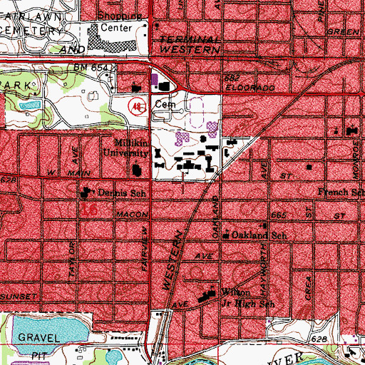 Topographic Map of Weck Hall, IL