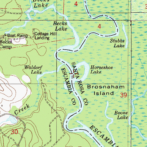 Topographic Map of Escambia River State Wildlife Management Area, FL