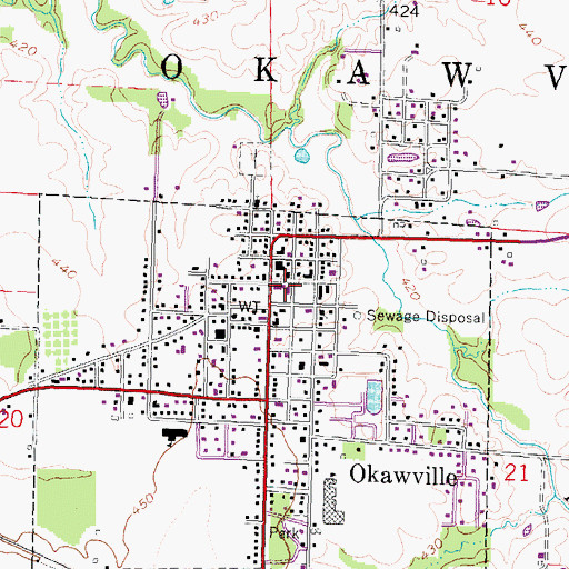 Topographic Map of Okawville Post Office, IL