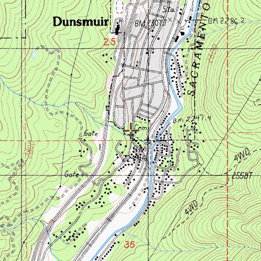 Topographic Map of Dunsmuir Cemetery, CA