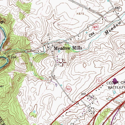 Topographic Map of Belle Grove Plantation, VA