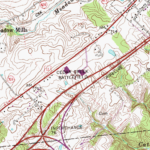 Topographic Map of Cedar Creek Battlefield, VA