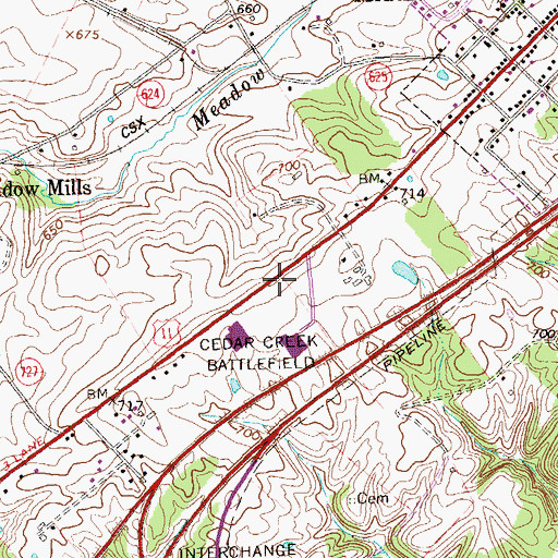 Topographic Map of Cedar Creek Battlefield Foundation Visitor Center, VA