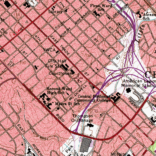 Topographic Map of Charlotte Jail Central, NC