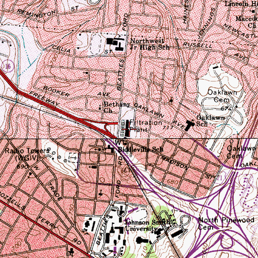 Topographic Map of Charlotte Water Works - Vest Station, NC