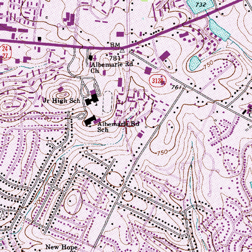 Topographic Map of Albemarle Road Park, NC