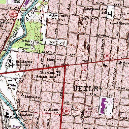 Topographic Map of Bexley Post Office (historical), OH