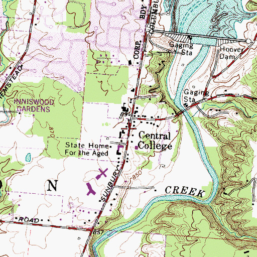 Topographic Map of Central College Post Office (historical), OH