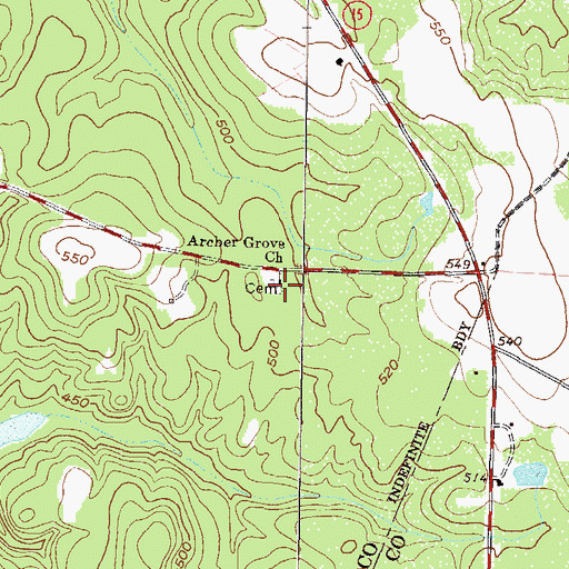 Topographic Map of Archer Grove Church Cemetery, GA