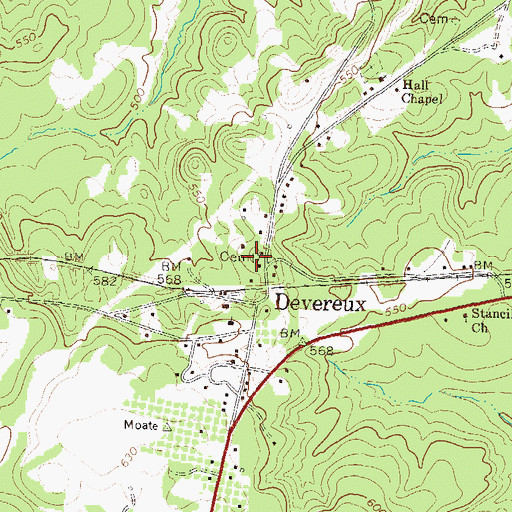 Topographic Map of Devereux Family Cemetery, GA