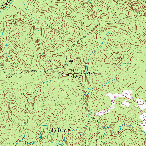 Topographic Map of Island Creek Baptist Church Cemetery, GA