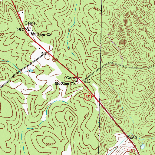 Topographic Map of Mount Zion Presbyterian Cemetery, GA