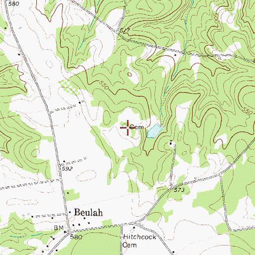 Topographic Map of Old Beulah Church Cemetery, GA
