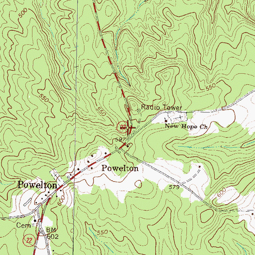 Topographic Map of Powelton Baptist Church Cemetery, GA