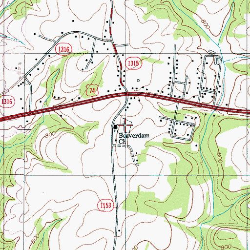 Topographic Map of Beaver Dam Cemetery, NC