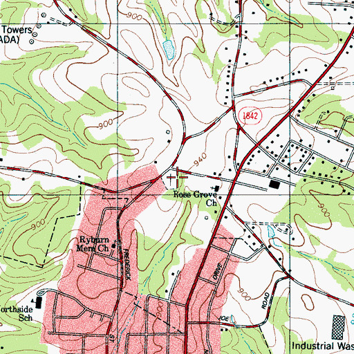 Topographic Map of Ross Grove Cemetery, NC