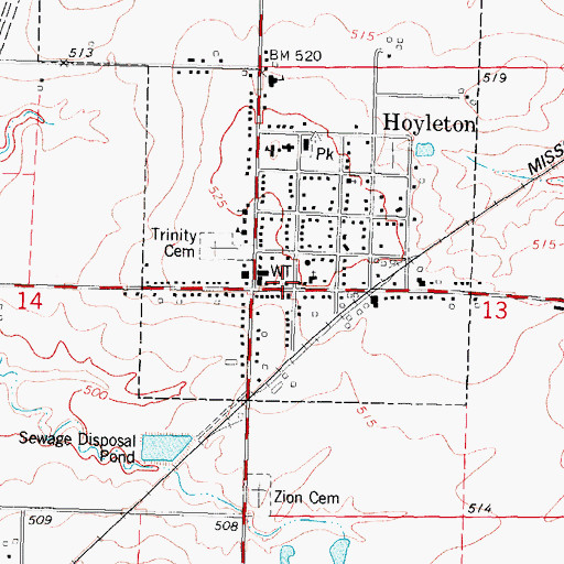Topographic Map of Hoyleton Post Office, IL