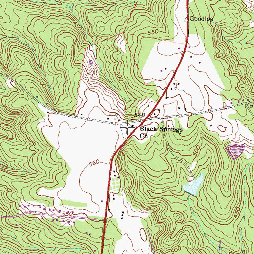 Topographic Map of Black Springs Baptist Churchyard, GA
