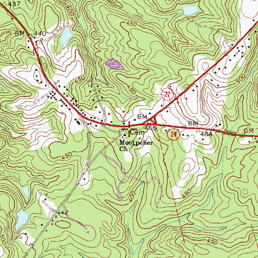 Topographic Map of Montpelier Methodist Churchyard, GA