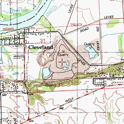 Topographic Map of Cleveland Quarry, IL