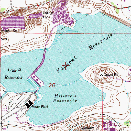 Topographic Map of Leggett and Hillcrest Reservoir, CO
