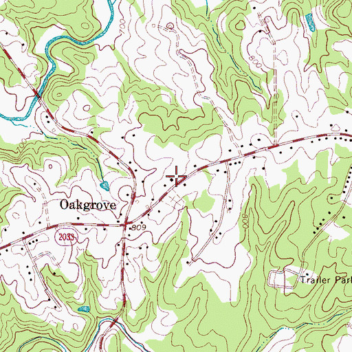 Topographic Map of Oak Grove Baptist Church, NC