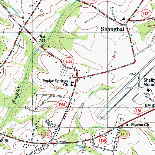 Topographic Map of Poplar Springs, NC