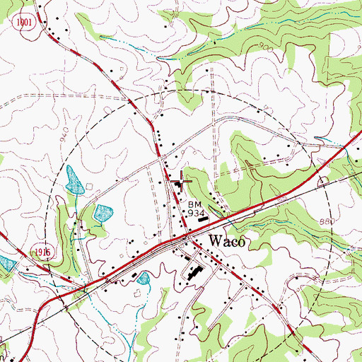 Topographic Map of Waco Baptist Church, NC