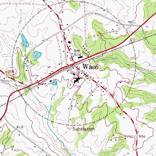 Topographic Map of Waco High School, NC