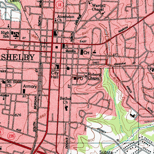 Topographic Map of Shelby Post Office, NC