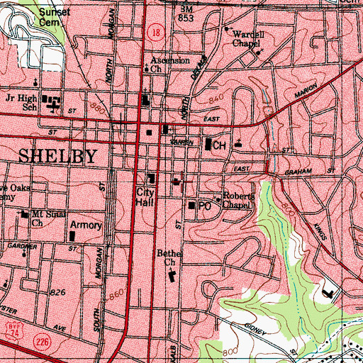 Topographic Map of Shelby Presbyterian Church, NC