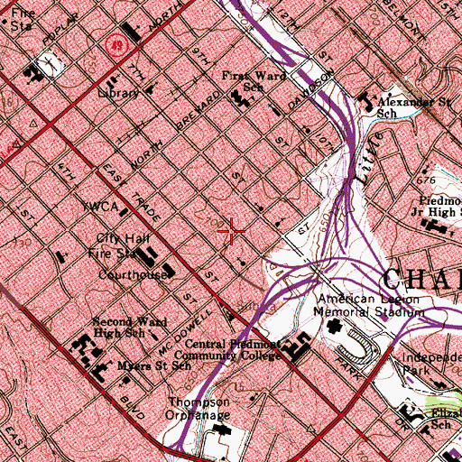 Topographic Map of Charlotte Fire Department Station 1, NC