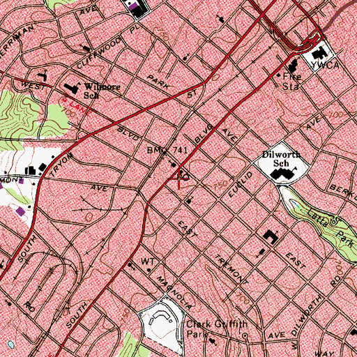 Topographic Map of Charlotte Fire Department Station 2, NC